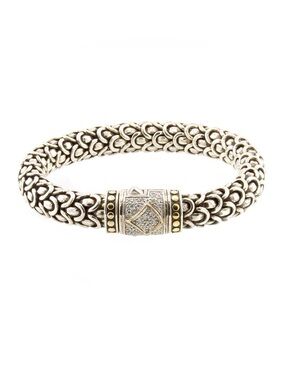 John Hardy Naga Sterling Silver & 18kt gold accent bracelet w/ genuine diamonds